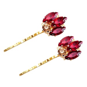 Art Deco Red Rhinestone Hair Pins: 1920s Style Bobby Pins (Set of 2)