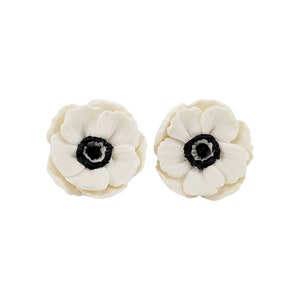 White Anemone Flower Stud Earrings: Polymer Clay, Hypoallergenic