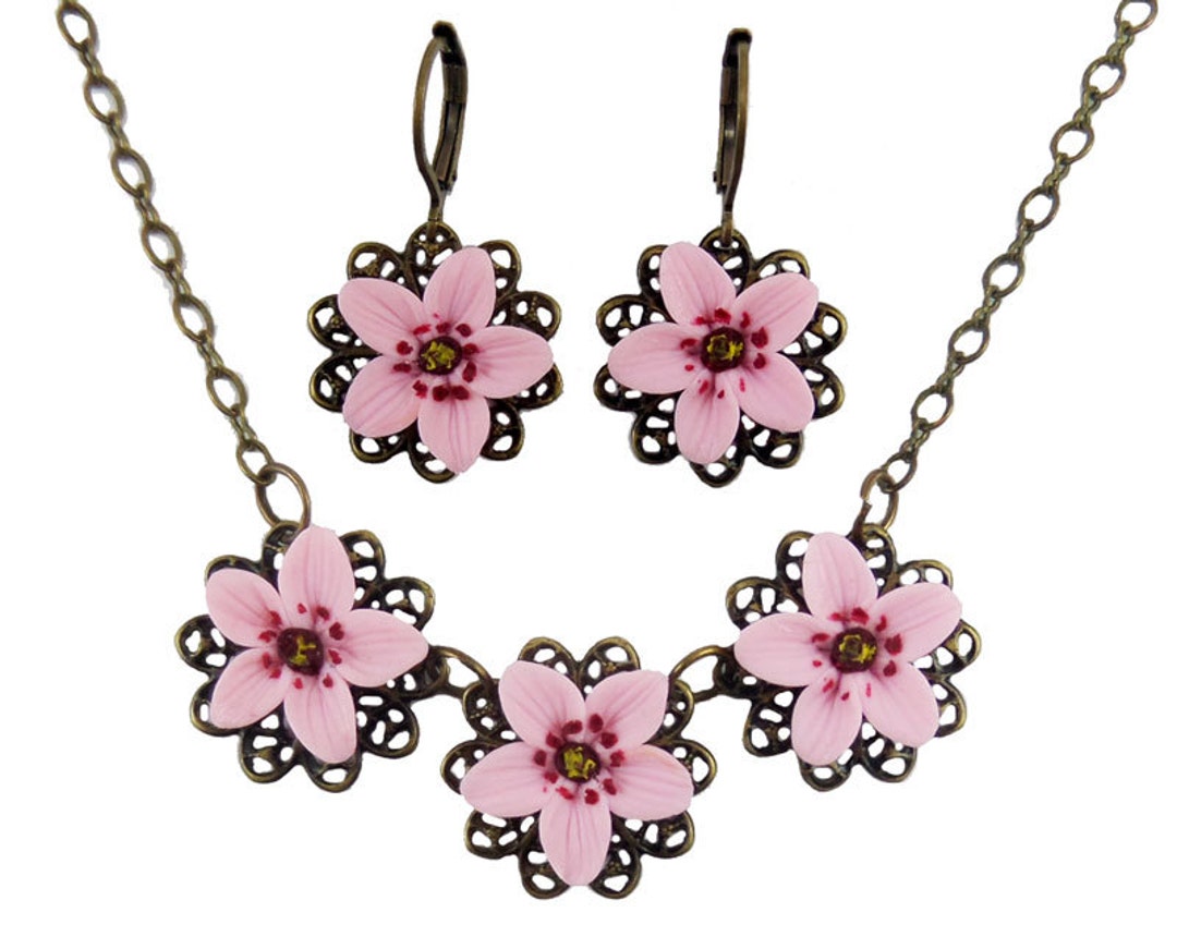 Cherry Blossom Jewelry Set Cherry Blossom Jewelry Pink Flower Necklace ...