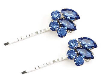 Light Sapphire Blue Rhinestone Hair Pins | Something Blue Hair Accessories | Vintage Style Filigree Blue Decorative Bobby Pins