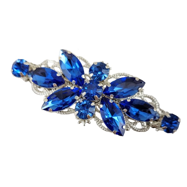 Sapphire Blue Rhinestone Barrette or Clip | Something Blue for Hair | Blue Hair Accessory | Sparkling Blue Side Hair Clip