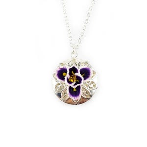 Purple Iris Locket: Handmade Flower, February Birthday Jewelry