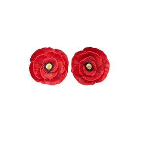 Red Poppy Stud Earrings or Clip Ons: Hand Sculpted,  August Birth Flower, Hypoallergenic Options