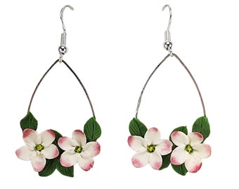 Realistic Apple Blossom Earrings Jewelry | White Blossom Teardrop Dangle Earrings | White Flower Bouquet Earrings