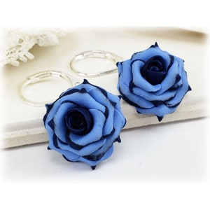 Navy Blue Rose Earrings: Hand Sculpted Polymer Clay Dangles