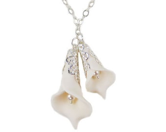 Double Calla Lily Pendant Necklace | Calla Lily Jewelry