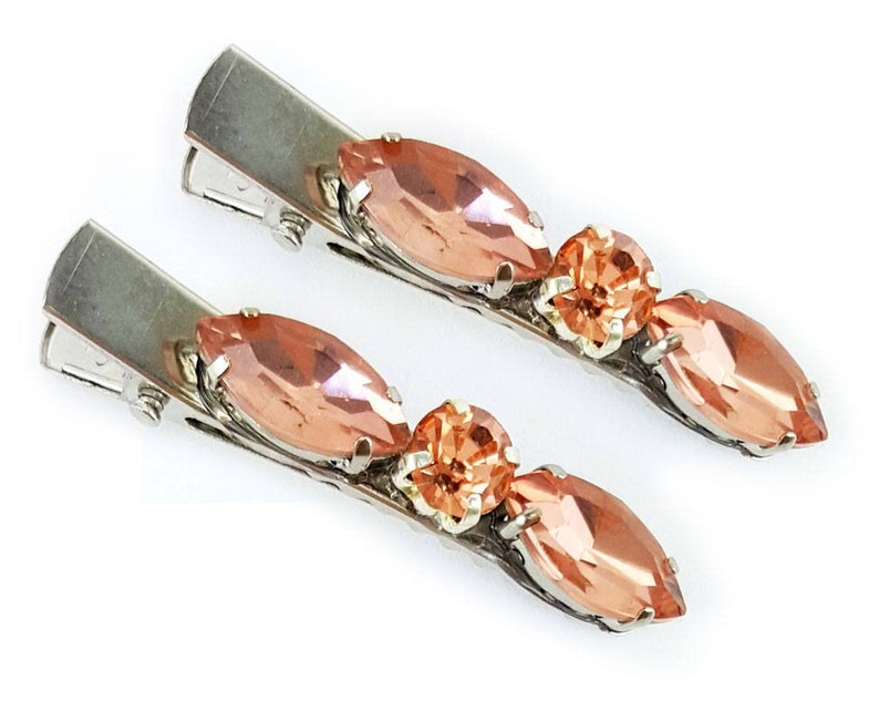 Peach Hair Jewelry Rose Gold Rhinestone Hair Clips Pink Peach Rose Gold Hair Accessories Clips for Short Hair Peach Crystal Hair Clips