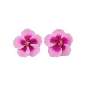Pink Hibiscus Stud Earrings or Clip Ons: Hand Sculpted Clay Flower, Hypoallergenic Options