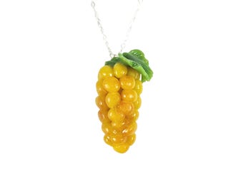 Green Grapes Pendant Necklace: Sterling Silver or Gold Filled Option