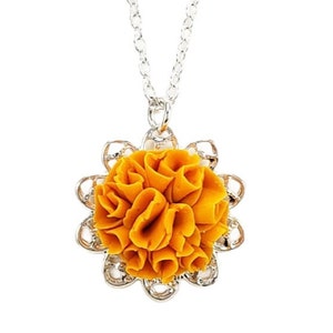 Marigold Filigree Necklace: Vintage Style Flower Jewelry, Oct Birth Flower