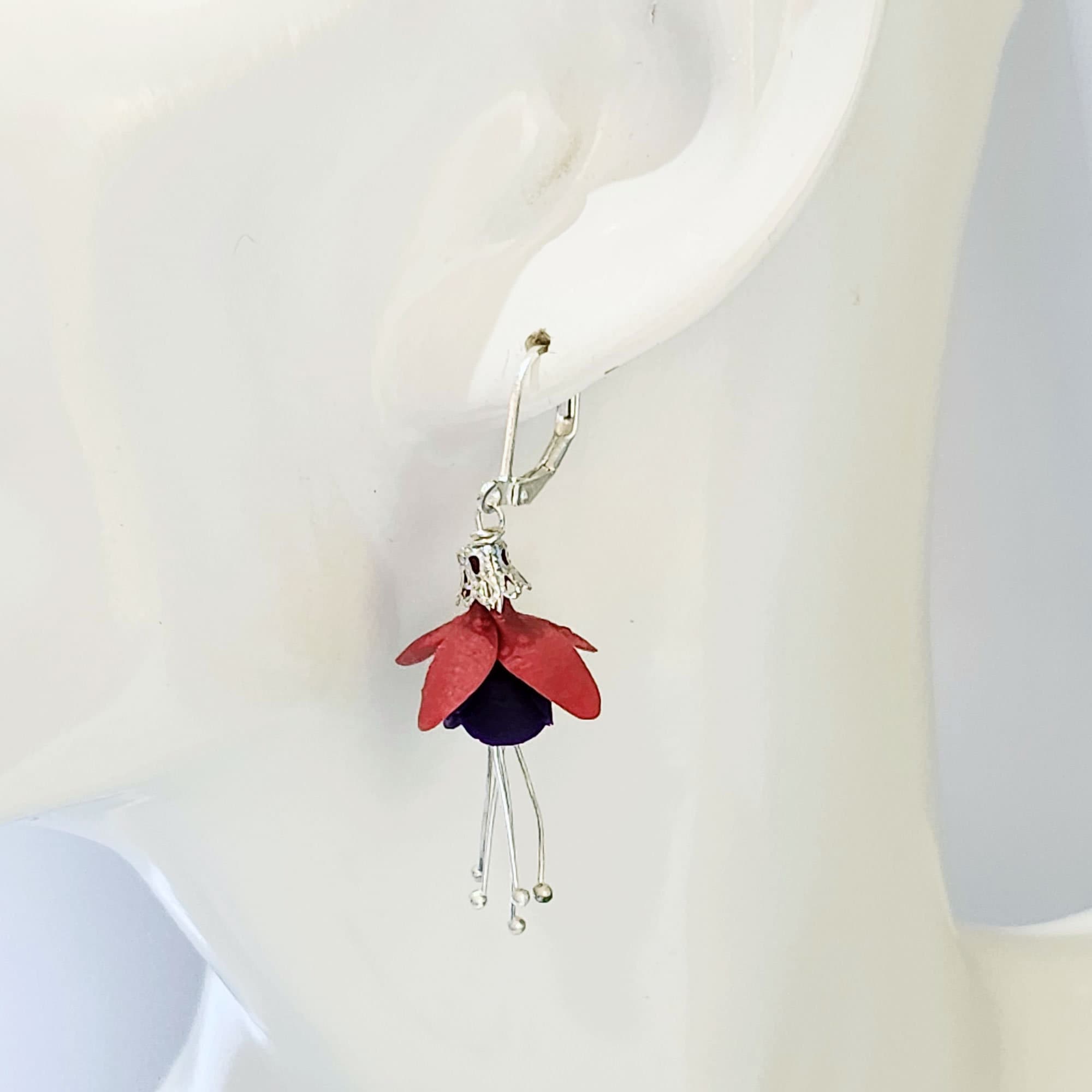 Purple Red Fuchsia Flower Earrings Hardy Fuchsia Flower Earrings Dainty Realistic Fuchsia Flower Earrings Jewelry Gifts Etsy