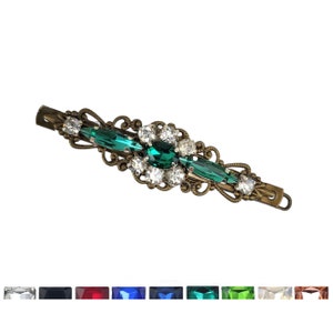 Antique Brass Rhinestone Barrette for Fine Hair | Emerald Barrette | 2 INCH Vintage Style Antiqued Barrette for Fine Hair -  Custom Colors