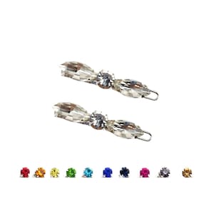 Rhinestone Tiny Barrettes: Custom Color Hair Jewelry, Bridal Updo Accessory (Set of 2)