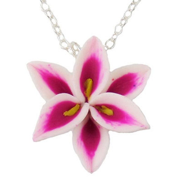 Pink Stargazer Lily Pendant Necklace | Pink Lily Jewelry | Pink Flower Necklace