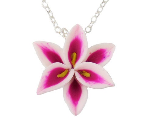 Pink Stargazer Lily Pendant Necklace Pink Lily Jewelry Pink Flower