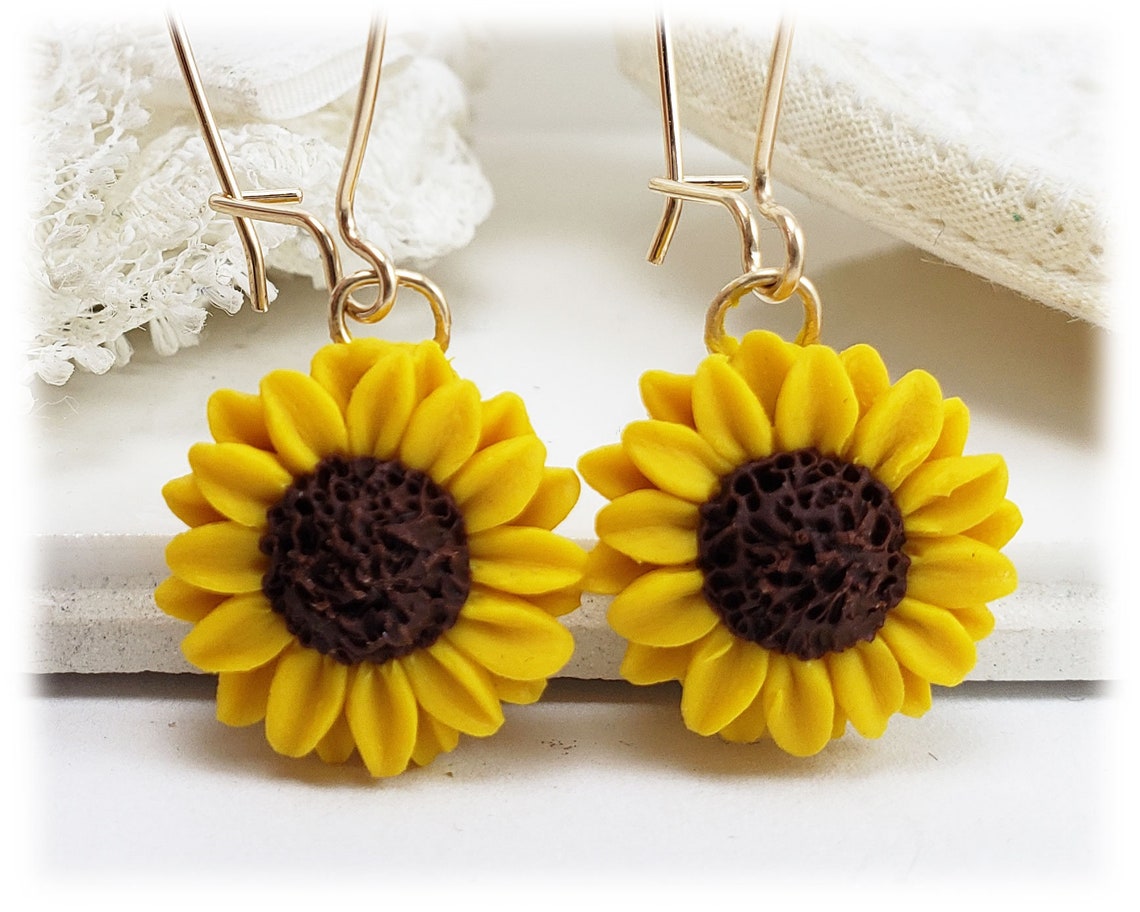 Sunflower Earrings Sunflower Drop Earrings Sunflower Etsy