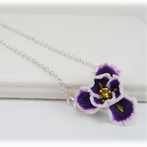 Purple Iris Tiny Flower Necklace | Iris Flower Jewelry | February Birth Flower Necklace | Purple Iris February Birthday Gift for Her