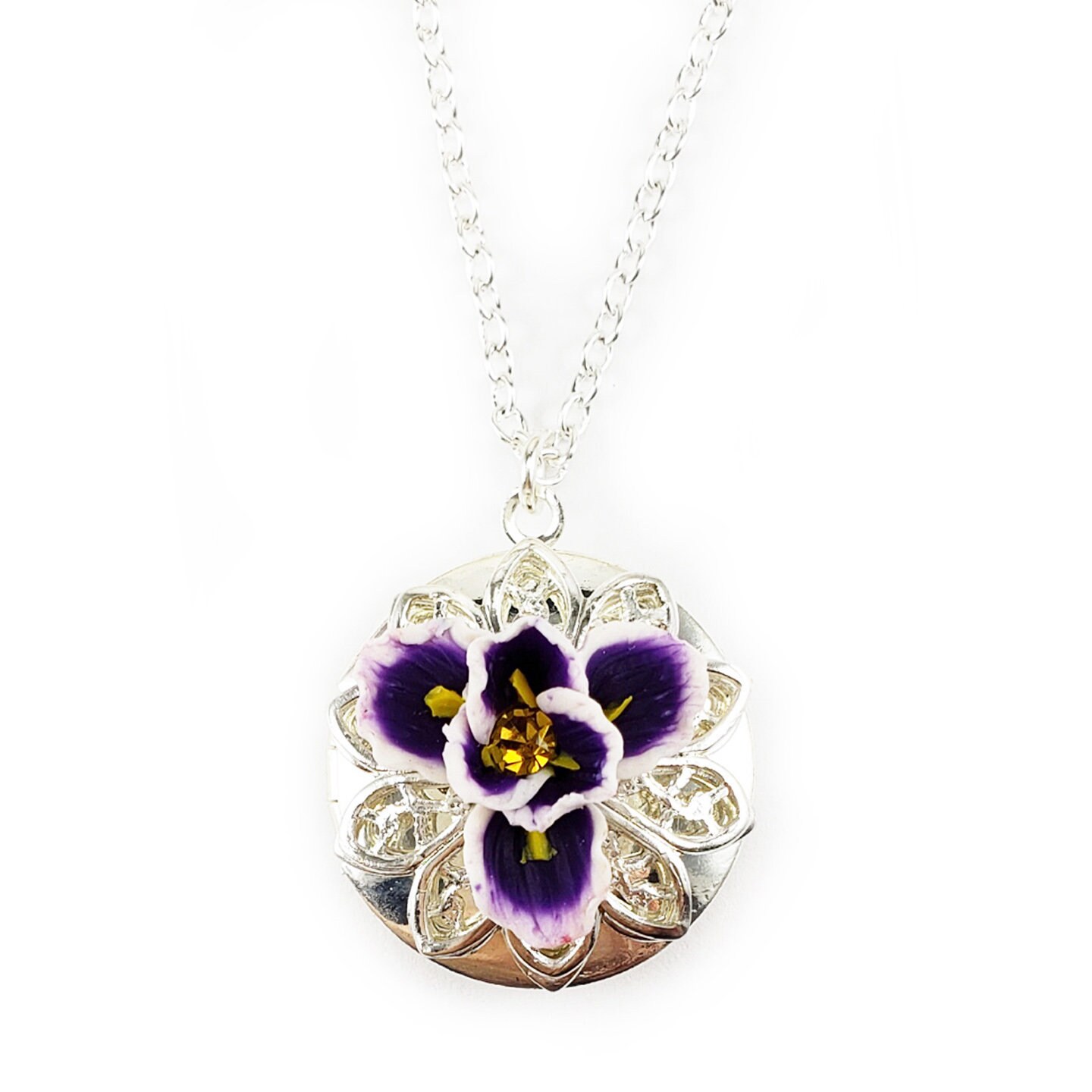 Purple Iris Locket Necklace Iris Flower Jewelry February Etsy