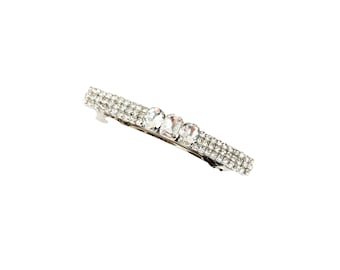 3 Inch Rhinestone Formal Wedding Barrette: Clear, Silver, Minimalist
