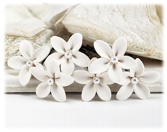 Small Jasmine Pearl Hair Pins (6) | Tiny Floral Pearl Hair Flowers | Petite Jasmine Wedding Hair Accessories