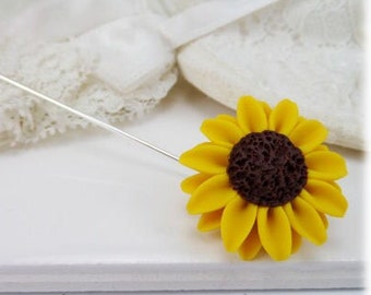 Sunflower Brooch or Stick Pin | Sunflower Accessory | Yellow Flower Pin | Sunflower Lapel | Boho Wedding Flower Pin