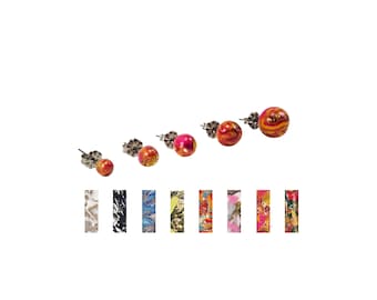 Marbled Round Ball Stud Earrings: 5 Sizes, Polymer Clay, Titanium, Multicolor