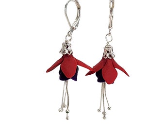 Purple Red Fuchsia Flower Earrings | Hardy Fuchsia Flower Earrings | Dainty Realistic Fuchsia Flower Earrings Jewelry Gifts