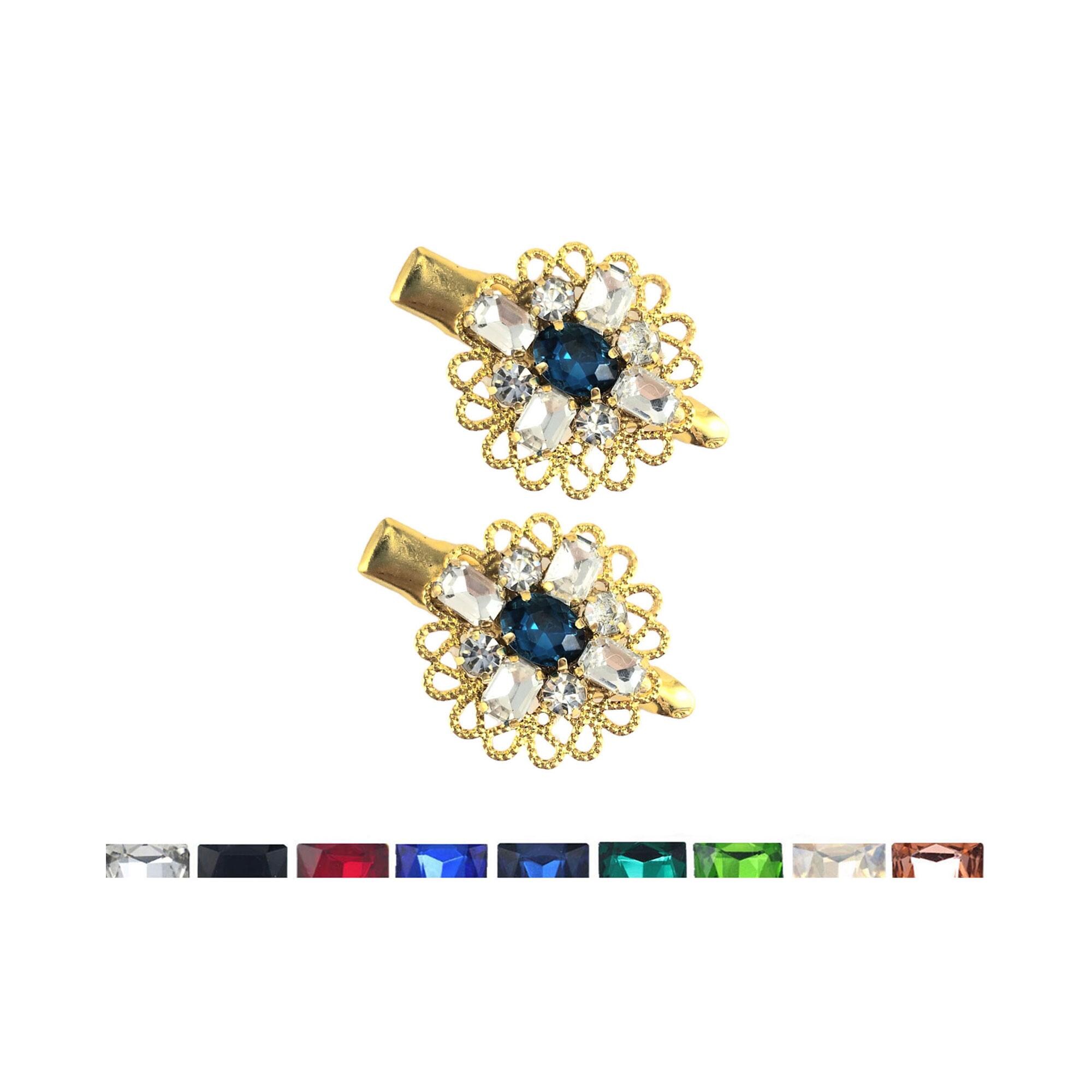 Gold Filigree Rhinestone Mini Hair Clips: Vintage Style Gem  display picture 3
