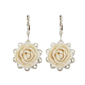Hand Sculpted Peony Filigree Earrings: Vintage Style Wedding Jewelry