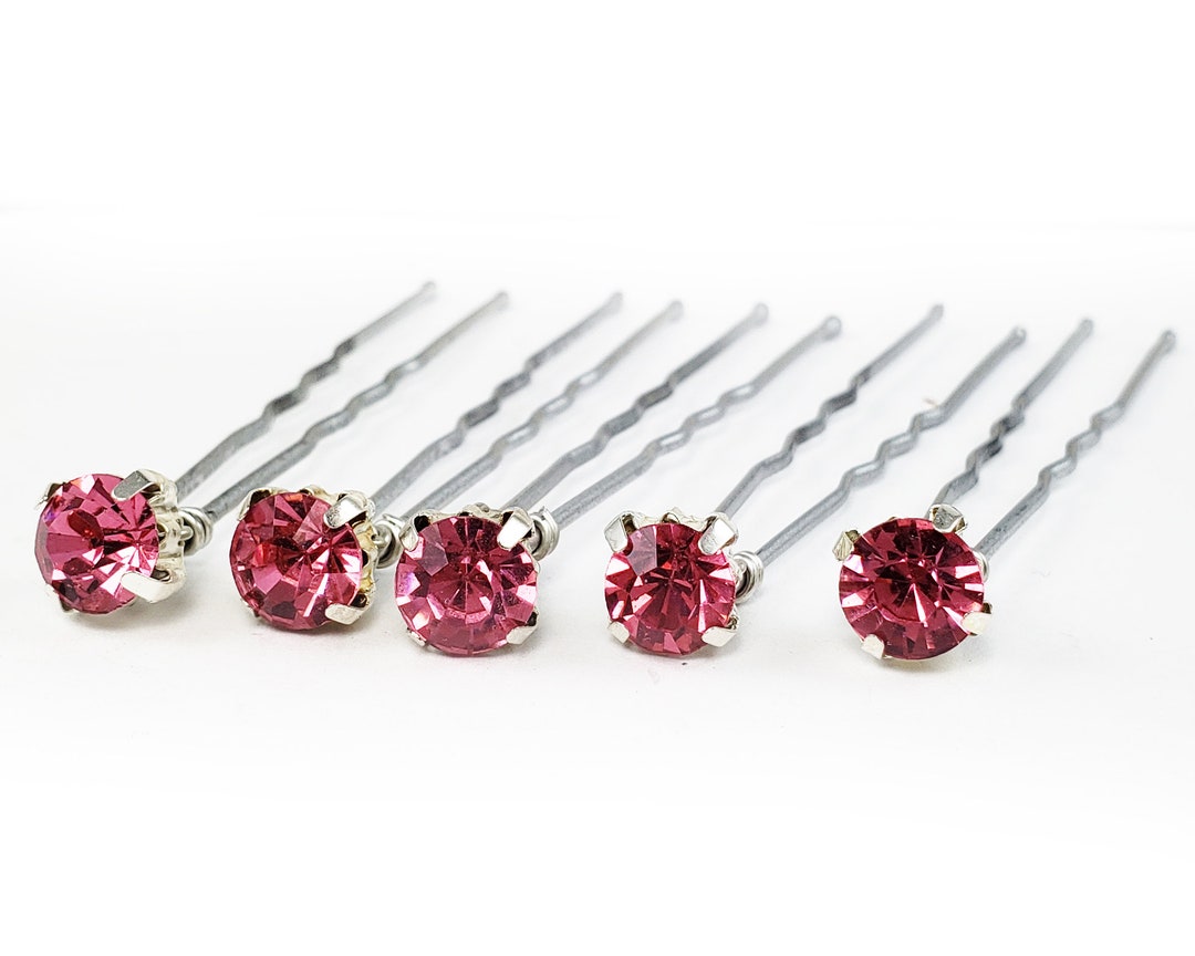 Pink Rhinestone Hair Pins Pink Crystal Hair Pins Pink Etsy