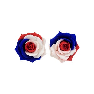 Red White Blue Rose Stud Earrings: Hypoallergenic USA Jewelry