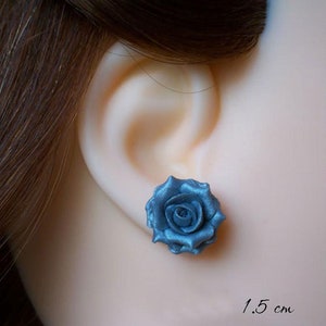 Black Tip White Rose Earrings Stud or Clip On Black White Flower Earrings Black White Jewelry Variegated Rose Jewelry Hypoallergenic image 5