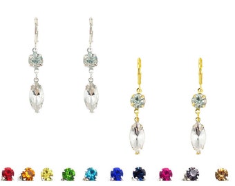 Simple Dainty Rhinestone Drop Earrings Custom Colors | Rhinestone Droplet Earrings with Customization Options