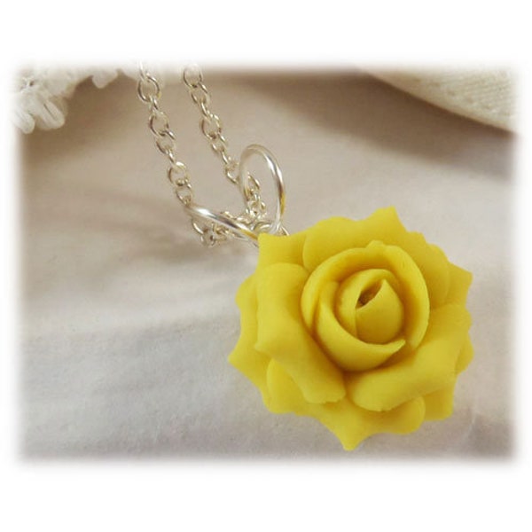 Small Yellow Rose Pendant Necklace | Yellow Rose Jewelry | Yellow Flower Necklace | Yellow Rose Bridesmaid Necklace