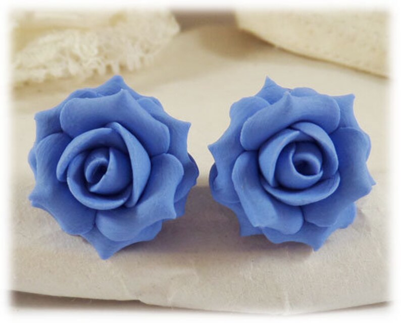 Blue Rose Earrings Stud or Clip on Blue Rose Jewelry Blue Etsy