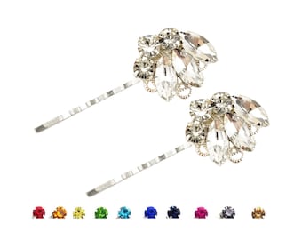 Filigree Rhinestone Bobby Pins: Silver Gold Antique Brass, Hair Accessories (Set of 2)