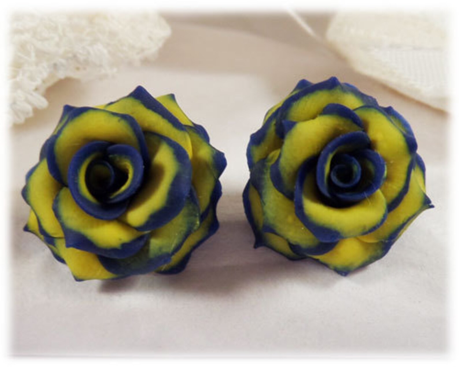 Blue Tip Yellow Rose Earrings Stud or Clip On Flower Etsy