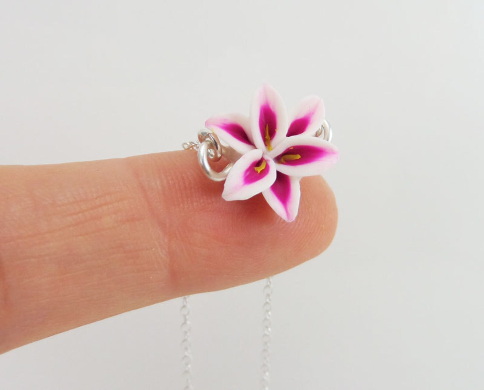 Pink Stargazer Lily Tiny Flower Necklace Pink Lily Jewelry Etsy