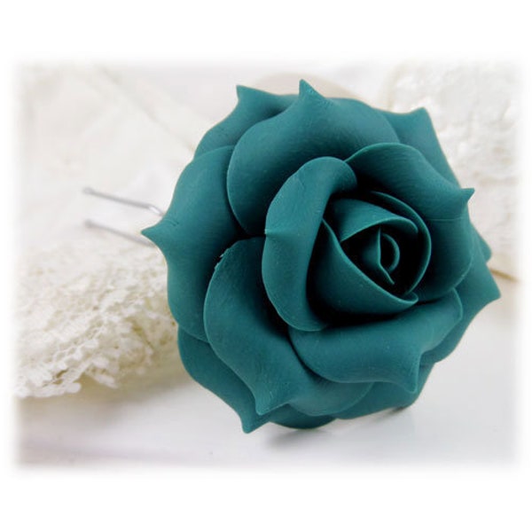 Teal Rose Hair Clip Pin | Teal Rose Hair Flower | Teal Flower Hair Pin | Teal Wedding Hair Accessories | 4cm (1.5 inch)