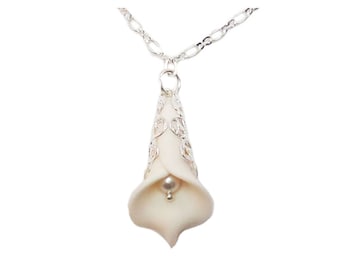 Calla Lily Pearl Filigree Necklace | Calla Lily Jewelry | Vintage Style Calla Lily Necklace - More Colors