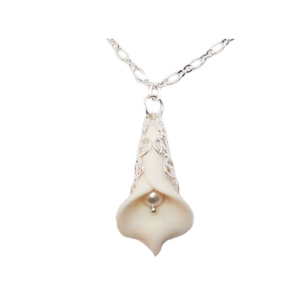 Calla Lily Pearl Filigree Necklace | Calla Lily Jewelry | Vintage Style Calla Lily Necklace - More Colors