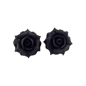 Hand Sculpted Black Rose Stud Earrings: Hypoallergenic Options