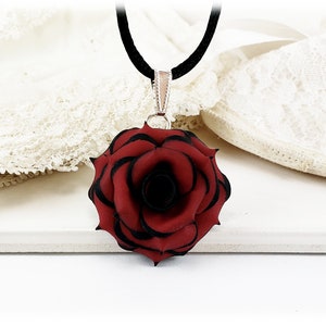 Large Tipped Rose Black Cord Choker Necklace Variegated Rose Jewelry Two Color Rose Choker Variegated Tipped Rose Jewelry image 2