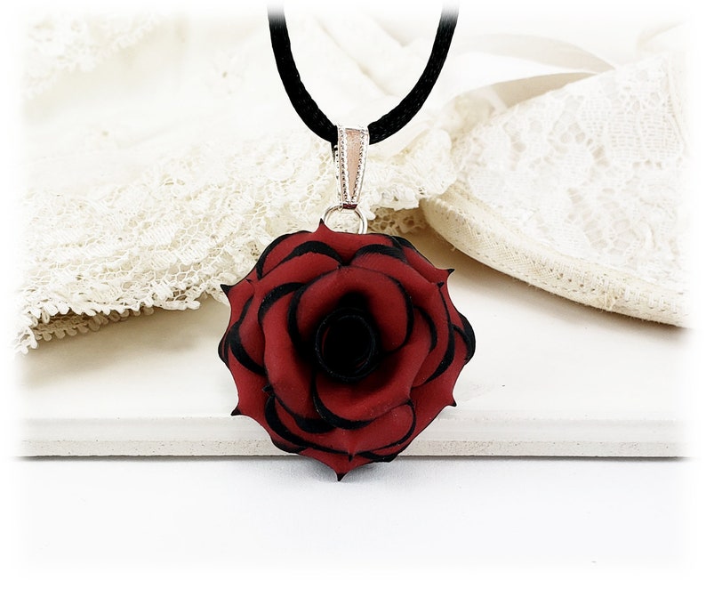 Large Tipped Rose Black Cord Choker Necklace Variegated Rose Jewelry Two Color Rose Choker Variegated Tipped Rose Jewelry image 2