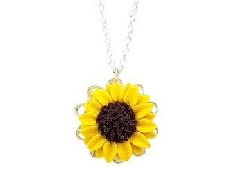 Sunflower Filigree Charm Necklace | Sunflower Jewelry | Yellow Flower Necklace | Vintage Style Sunflower Necklace