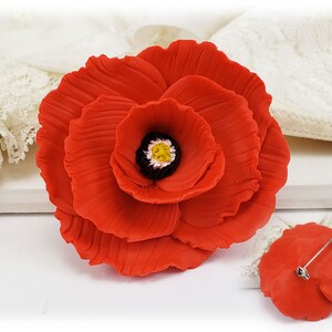 Red Poppy Brooch or Stick Pin Vibrant Red Flower Pin August Birth Flower Gifts image 2