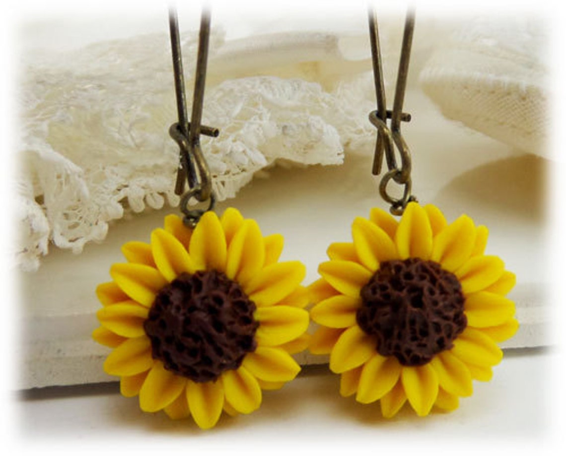 Sunflower Earrings Sunflower Drop Earrings Sunflower Etsy