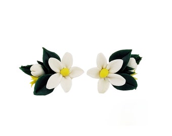 Realistic Jasmine Stud Bouquet Earrings | White Jasmine Jewelry | Realistic Jasmine Stud Earrings | Hypoallergenic Earring Studs