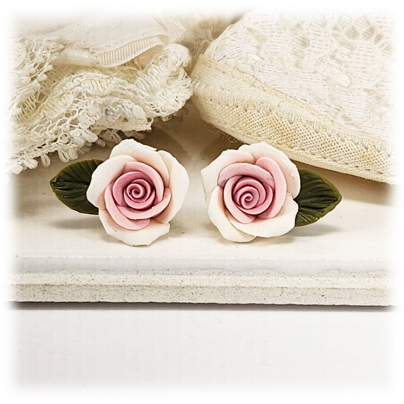 Pink rose stud earrings clearance