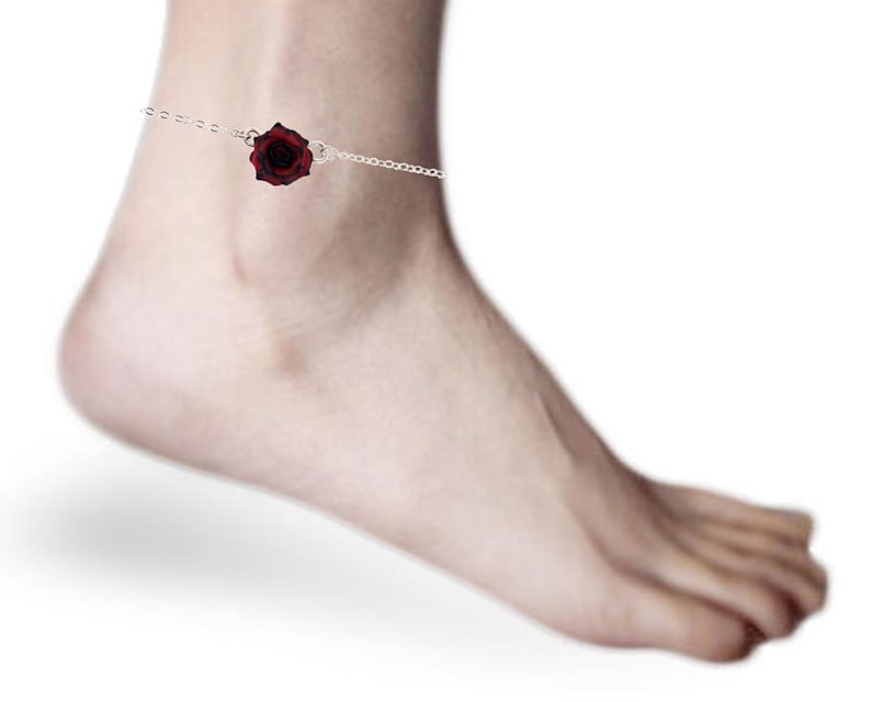 Gothic Rose Tipped Rose Sterling Silver Anklet or Bracelet Tipped Rose Jewelry Tiny Rose Anklet